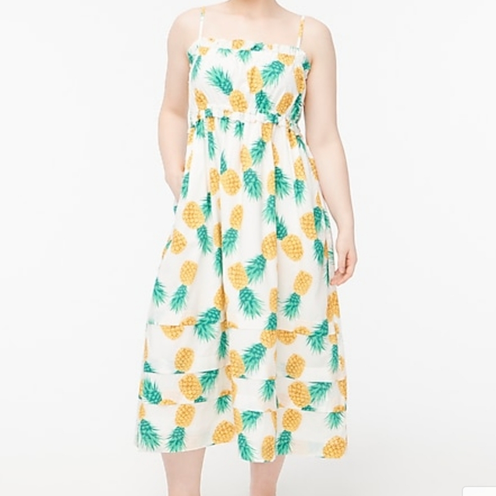 J CREW PINAPPLE SQUARENECK SIZE 14 RUFFLE MAXI DRESS